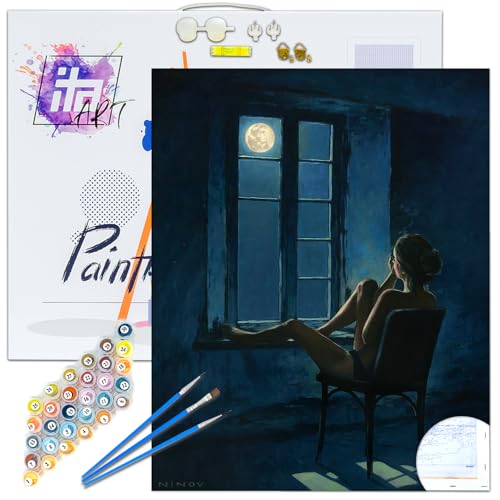 ITA ART Malen nach Zahlen Komplett Set mit Keilrahmen, Acrylfarben, Pinseln, Zubehör, Geschenkbox - DIY Gemälde Bastelset Kit mit Leinwand für Erwachsene, 40x50 cm, In der Stille der Nacht ITA ART Malen nach Zahlen Komplett Set mit Keilrahmen, Acrylfarben, Pinseln, Zubehör, Geschenkbox - DIY Gemälde Bastelset Kit mit Leinwand für Erwachsene, 40x50 cm, In der Stille der Nacht von ITA