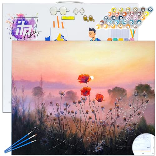 ITA Art Malen nach Zahlen Komplett Set mit Keilrahmen, Acrylfarben, Pinseln, Zubehör, Geschenkbox - DIY Gemälde Bastelset Kit mit Leinwand für Erwachsene, 40x50 cm, Juli-Morgen ITA Art Malen nach Zahlen Komplett Set mit Keilrahmen, Acrylfarben, Pinseln, Zubehör, Geschenkbox - DIY Gemälde Bastelset Kit mit Leinwand für Erwachsene, 40x50 cm, Juli-Morgen von ITA