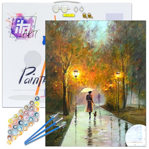 ITA ART Malen nach Zahlen Komplett Set mit Keilrahmen, Acrylfarben, Pinseln, Zubehör, Geschenkbox - DIY Gemälde Bastelset Kit mit Leinwand für Erwachsene, 40x50 cm, Regnerischer Herbst ITA ART Malen nach Zahlen Komplett Set mit Keilrahmen, Acrylfarben, Pinseln, Zubehör, Geschenkbox - DIY Gemälde Bastelset Kit mit Leinwand für Erwachsene, 40x50 cm, Regnerischer Herbst von ITA