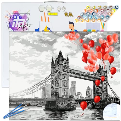 ITA ART Malen nach Zahlen Komplett Set mit Keilrahmen, Acrylfarben, Pinseln, Zubehör, Geschenkbox - DIY Gemälde Bastelset Kit mit Leinwand für Erwachsene, 40x50 cm, Tower Bridge ITA ART Malen nach Zahlen Komplett Set mit Keilrahmen, Acrylfarben, Pinseln, Zubehör, Geschenkbox - DIY Gemälde Bastelset Kit mit Leinwand für Erwachsene, 40x50 cm, Tower Bridge von ITA