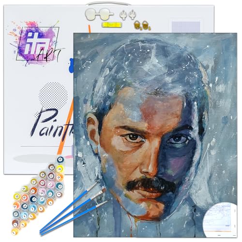 ITA ART Malen nach Zahlen Komplett Set mit Keilrahmen, Acrylfarben, Pinseln, Zubehör, Geschenkbox - DIY Gemälde Bastelset Kit mit Leinwand für Erwachsene, Freddie, 30x40 cm von ITA