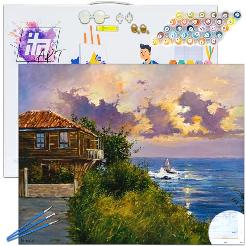 ITA Art Malen nach Zahlen Komplett Set mit Keilrahmen, Acrylfarben, Pinseln, Zubehör, Geschenkbox - DIY Gemälde Bastelset Kit mit Leinwand für Erwachsene, 40x50 cm, Ahtopol von ITA