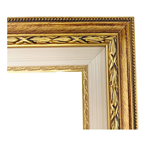 ITALIA CORNICI Master Artigiani I Bilderrahmen Leinwand mit Passepartout aus Holz Verschiedene Größen I Personalisierbar I Nussbaum Rosa Gold Creme (60 x 90 cm + Passepartout, Gold) von ITALIA CORNICI