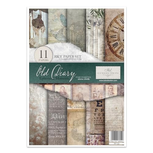 ITD Collection - Reispapier Kreativset A4 Decoupage Rice Paper Sheet 29,7 x 21 cm Serviettentechnik Mehrfarben (Old Diary Ephemeral Moments, RP032) von ITD Collection