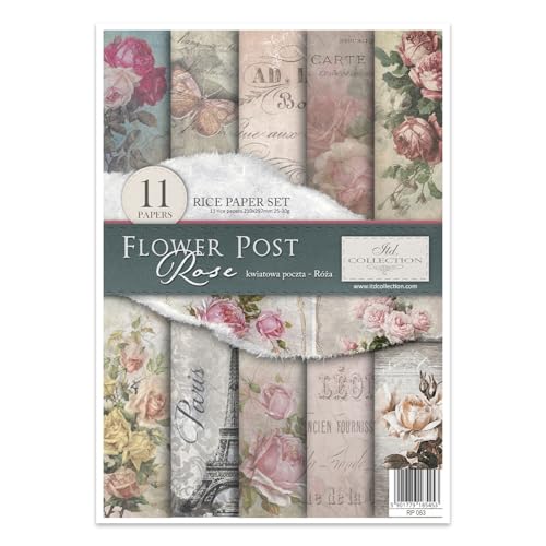 ITD Collection - Decoupage Papier A4 - Decopatch Papier 29,7 x 21 cm - Scrapbooking - Dekorpapier für DIY Alben Bullet Journals (RP063 - Flower Post - Rose) von ITD Collection
