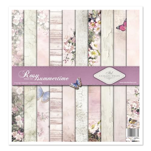 ITD Collection - Scrapbooking-Paket 12x12 inches, Scrapbooking Papier, Dekorpapier, Decoupage, Kartenherstellung, Papiergröße - 310 x 320 mm (Rosige Sommerzeit) (SLS-007) 10 Blatt + 1 von ITD Collection