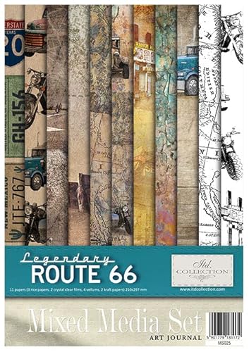 ITD Collection -Scrapbooking Paket A4 Zubehör-Decoupage Set-Scrapbook Papier Satz mit Pergamentpapier-Größe 210x297mm (MS025 - HS code 48021000), Legendary Route 66 von ITD Collection