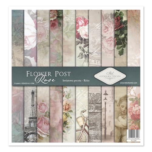 ITD Collection - Scrapbook Papier - Scrapbooking Set - Motivpapier zum Basteln - Dekorpapier 12x12 inches - 310 x 310 mm - 10 Blatt + 1 – Flower Post - Rose - SLS-068 von ITD Collection