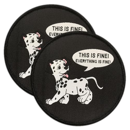 2 Stück Aufnäher mit Aufschrift "This is Fine,Everything is Fine Cute Spotty Dog", 2 Stück lustige, trendige Meme sarkastische Klettverschluss-Emblem für Biker, Motorrad, Rucksack, Weste, Mäntel 2 Stück Aufnäher mit Aufschrift "This is Fine,Everything is Fine Cute Spotty Dog", 2 Stück lustige, trendige Meme sarkastische Klettverschluss-Emblem für Biker, Motorrad, Rucksack, Weste, Mäntel von ITOMUFD