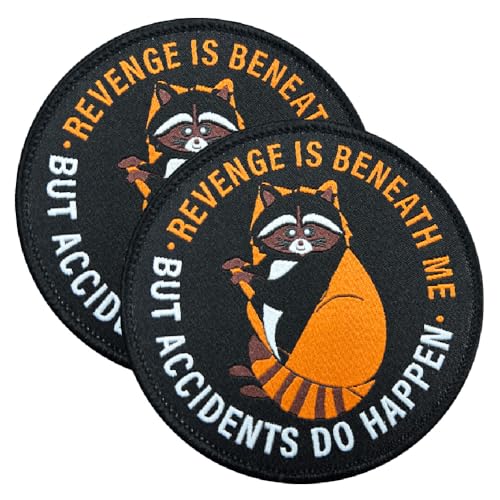 2 Stück Revenge is Beneath Me, But Accidents do Happen, für Rucksack – Haken und Schlaufe lustiges Meme Tiere Waschbär Spruch bestickt trendige Dekoration zum Aufnähen auf Emblem für Hut, Weste 2 Stück Revenge is Beneath Me, But Accidents do Happen, für Rucksack – Haken und Schlaufe lustiges Meme Tiere Waschbär Spruch bestickt trendige Dekoration zum Aufnähen auf Emblem für Hut, Weste von ITOMUFD