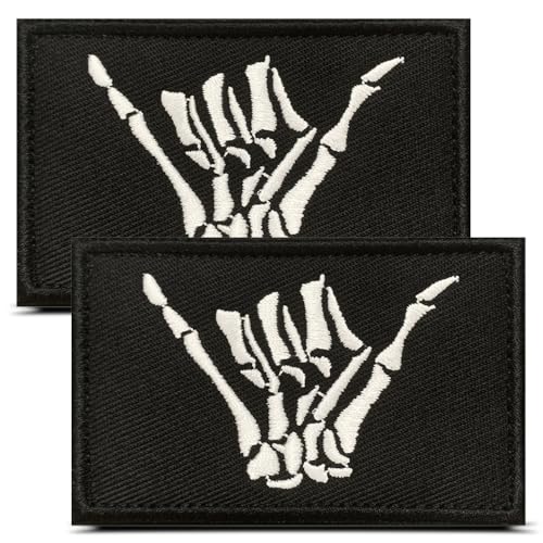2 Stück Shaka-Hand-Symbol, lustiges Skelett-Finger, Schwermetall, Punk, Totenkopf-Schild, Aufnäher, Hakenschlaufe, bestickte Applikation, Abzeichen für Jacken, Jeans, Kleidung, Taschen, Biker, Schwarz 2 Stück Shaka-Hand-Symbol, lustiges Skelett-Finger, Schwermetall, Punk, Totenkopf-Schild, Aufnäher, Hakenschlaufe, bestickte Applikation, Abzeichen für Jacken, Jeans, Kleidung, Taschen, Biker, Schwarz von ITOMUFD