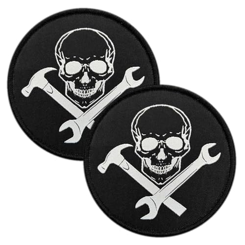 2-teiliges Totenkopf-Schraubenschlüssel-Set, Werkzeug mit Hammer und Schraubenschlüssel, Mechaniker, Reparaturmann, humorvoller Aufnäher, besticktes Klettverschluss-Emblem für Rucksack, Weste, Uniform 2-teiliges Totenkopf-Schraubenschlüssel-Set, Werkzeug mit Hammer und Schraubenschlüssel, Mechaniker, Reparaturmann, humorvoller Aufnäher, besticktes Klettverschluss-Emblem für Rucksack, Weste, Uniform von ITOMUFD