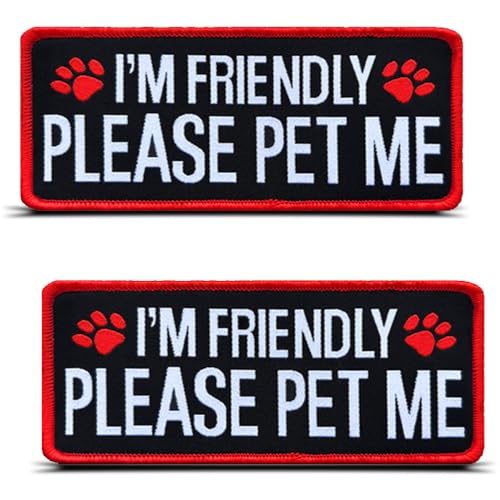 2 x Aufnäher mit Aufschrift "Please Pet Me I am Friendly", lustiger Klettverschluss-Aufnäher für Hundekleidung, bestickt, trendig, zum Aufnähen, für Weste, Geschirr, Taschen, Halsband, 2 Stück 2 x Aufnäher mit Aufschrift "Please Pet Me I am Friendly", lustiger Klettverschluss-Aufnäher für Hundekleidung, bestickt, trendig, zum Aufnähen, für Weste, Geschirr, Taschen, Halsband, 2 Stück von ITOMUFD