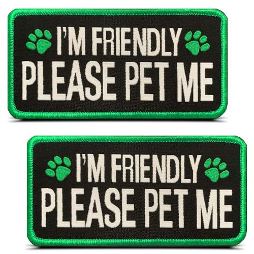 2 x "Please Pet Me I am Friendly"-Aufnäher für Hundeweste, lustiger Aufnäher für Hundekleidung, bestickt, trendig, zum Aufnähen, für Weste, Geschirr, Taschen, Taschen, Halsband, Grün 2 x "Please Pet Me I am Friendly"-Aufnäher für Hundeweste, lustiger Aufnäher für Hundekleidung, bestickt, trendig, zum Aufnähen, für Weste, Geschirr, Taschen, Taschen, Halsband, Grün von ITOMUFD