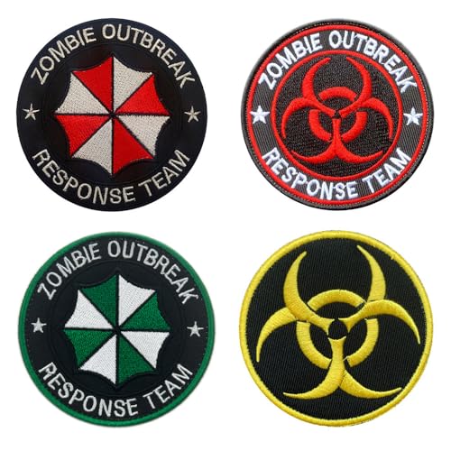 4 Stück Zombie Outbreak Response Team Anti-Biohazard Umbrella Company Taktische Morale Stickerei Patch mit Klettverschluss für Hüte, Mützen, Rucksäcke, Kleidung, Jacken, Uniform, Hundewesten von ITOMUFD