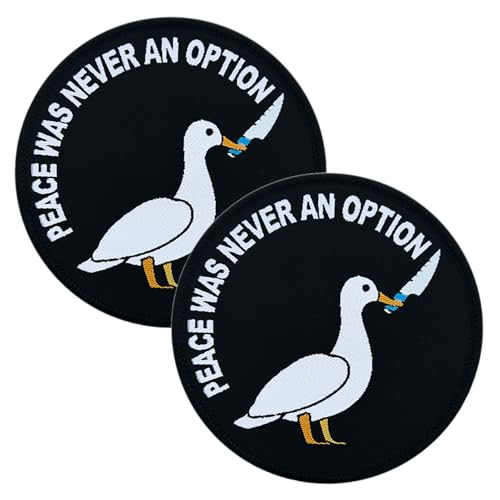 Aufnäher für Weste, Motiv: Peace was Never an Option, mit Klettverschluss, lustige Meme-Ente mit Messer, für Biker-Kleidung, bestickt, trendiges Emblem für Hundeweste, Rucksack, Taschen und mehr, 2 Aufnäher für Weste, Motiv: Peace was Never an Option, mit Klettverschluss, lustige Meme-Ente mit Messer, für Biker-Kleidung, bestickt, trendiges Emblem für Hundeweste, Rucksack, Taschen und mehr, 2 von ITOMUFD