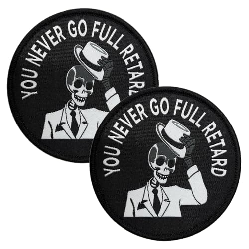 Aufnäher mit Aufschrift "You Never Go Full Retard" für Jacken, lustiger Meme-Aufnäher für Biker-Kleidung, bestickt, trendig, positiv, Totenkopf-Dekor, zum Aufnähen für Weste, Rucksack, Taschen, 2 von ITOMUFD