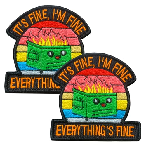 Fire on Dumpster: I'm Fine Everything is Fine, 2 Stück, niedliches Meme, trendiges, sarkastisches taktisches Moral-Emblem, Klettverschluss bestickt, MOLLE-Befestigung für Rucksack, Tasche, Weste Fire on Dumpster: I'm Fine Everything is Fine, 2 Stück, niedliches Meme, trendiges, sarkastisches taktisches Moral-Emblem, Klettverschluss bestickt, MOLLE-Befestigung für Rucksack, Tasche, Weste von ITOMUFD