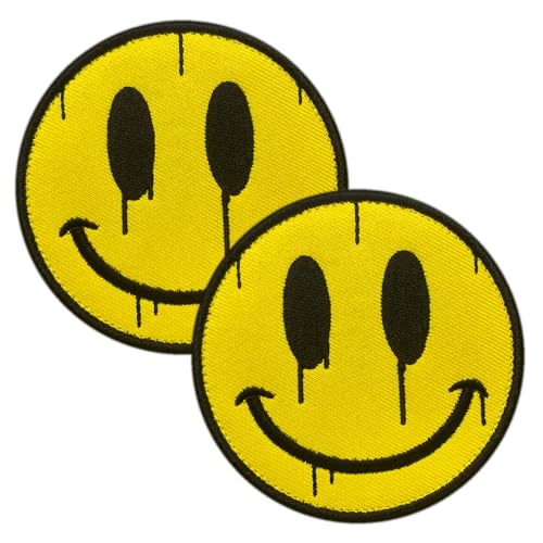 Gelbes Lächeln, buntes glückliches Gesicht mit Tränen, 2 Stück, lustig, niedlich, trendig, Meme, Biker, Klettverschluss, besticktes Emblem für Hut, Mützen, Rucksack, Kleidung, Mäntel, Taschen, Uniform Gelbes Lächeln, buntes glückliches Gesicht mit Tränen, 2 Stück, lustig, niedlich, trendig, Meme, Biker, Klettverschluss, besticktes Emblem für Hut, Mützen, Rucksack, Kleidung, Mäntel, Taschen, Uniform von ITOMUFD