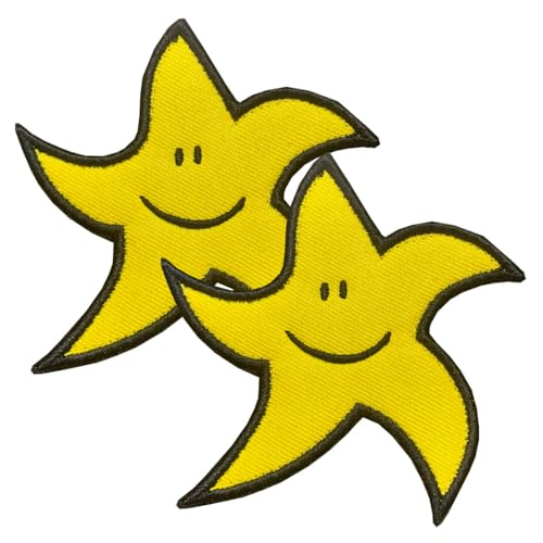 Gelbes Tanzendes Fünf-Sterne-Motiv, buntes glückliches Gesicht, 2 Stück, lustig, niedlich, Belohnung, trendig, Meme, Biker, Klettverschluss, besticktes Emblem für Hut, Rucksack, Kleidung, Mäntel Gelbes Tanzendes Fünf-Sterne-Motiv, buntes glückliches Gesicht, 2 Stück, lustig, niedlich, Belohnung, trendig, Meme, Biker, Klettverschluss, besticktes Emblem für Hut, Rucksack, Kleidung, Mäntel von ITOMUFD