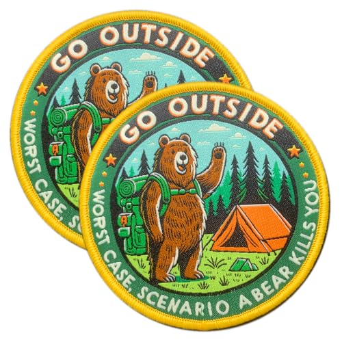 Go Outside, Scenario a Bear Kill You, 2 Stück niedliche Cartoon-Bär-Aufnäher mit Hakenverschluss, lustige, bestickte Applikation für Westen, Taschen, Rucksack, Hundegeschirr Go Outside, Scenario a Bear Kill You, 2 Stück niedliche Cartoon-Bär-Aufnäher mit Hakenverschluss, lustige, bestickte Applikation für Westen, Taschen, Rucksack, Hundegeschirr von ITOMUFD