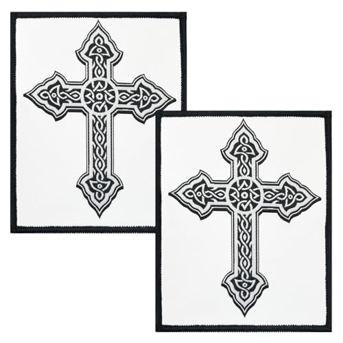 Lustiger Aufnäher mit keltischem Kreuz, 10 cm, lustig, religiöses Kreuz, bestickt, für Hut, Rucksack, Weste, Uniform, Mäntel, Jeans, Jacken, Kleidung, Taschen, Hunde, 2 Stück Lustiger Aufnäher mit keltischem Kreuz, 10 cm, lustig, religiöses Kreuz, bestickt, für Hut, Rucksack, Weste, Uniform, Mäntel, Jeans, Jacken, Kleidung, Taschen, Hunde, 2 Stück von ITOMUFD