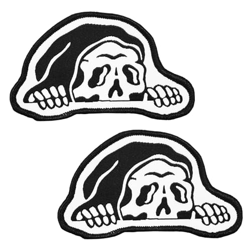 Lustiger Aufnäher mit kriechendem Skelett, 2 Stück, niedlicher Peeking-Totenkopf-Aufnäher, besticktes Moral-Emblem für Armband, Rucksack, Weste, Uniform, Mäntel, Jeans, Jacken, Kleidung, Taschen, Helm Lustiger Aufnäher mit kriechendem Skelett, 2 Stück, niedlicher Peeking-Totenkopf-Aufnäher, besticktes Moral-Emblem für Armband, Rucksack, Weste, Uniform, Mäntel, Jeans, Jacken, Kleidung, Taschen, Helm von ITOMUFD