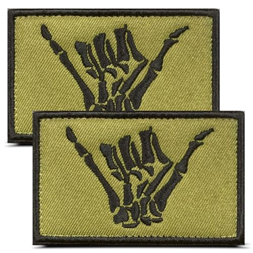 Shaka-Hand-Symbol, lustiges Schwermetall-Skelett, Punk, Totenkopf, Fingerzeichen, Aufnäher, Hakenschlaufe, bestickte Applikation, Abzeichen für Jacken, Jeans, Uniformen, Taschen, Biker-Grün, 2 Stück Shaka-Hand-Symbol, lustiges Schwermetall-Skelett, Punk, Totenkopf, Fingerzeichen, Aufnäher, Hakenschlaufe, bestickte Applikation, Abzeichen für Jacken, Jeans, Uniformen, Taschen, Biker-Grün, 2 Stück von ITOMUFD