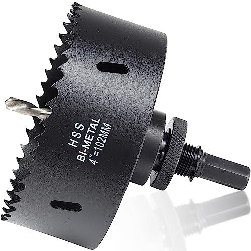 102 mm Lochsägenbohrer für Metall und Holz, 10,2 cm HSS Bimetall-Lochschneider mit Schnitttiefe von 40 mm zum Stanzen von kreisförmigen Löchern an Deckenplatten, Acrylplatten, Stahlplatten und Blechen 102 mm Lochsägenbohrer für Metall und Holz, 10,2 cm HSS Bimetall-Lochschneider mit Schnitttiefe von 40 mm zum Stanzen von kreisförmigen Löchern an Deckenplatten, Acrylplatten, Stahlplatten und Blechen von ITOOLFIRM