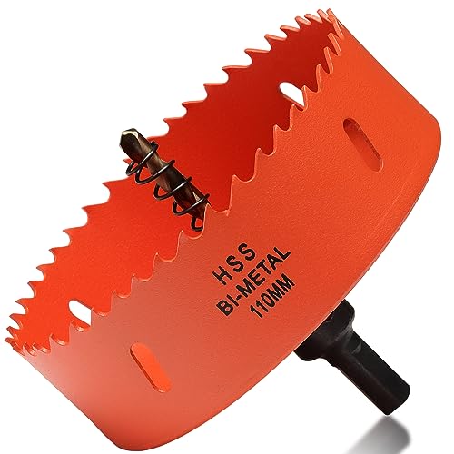 Bi-Metall Lochsäge 110mm, Lochbohrer für Holz und Metall, Bi-Metall Rund Bohrkrone mit 35mm Schnitttiefe für Stahl, Gusseisen, Aluminium, Trockenbau, Sperrholz und Acryl Bi-Metall Lochsäge 110mm, Lochbohrer für Holz und Metall, Bi-Metall Rund Bohrkrone mit 35mm Schnitttiefe für Stahl, Gusseisen, Aluminium, Trockenbau, Sperrholz und Acryl von ITOOLFIRM
