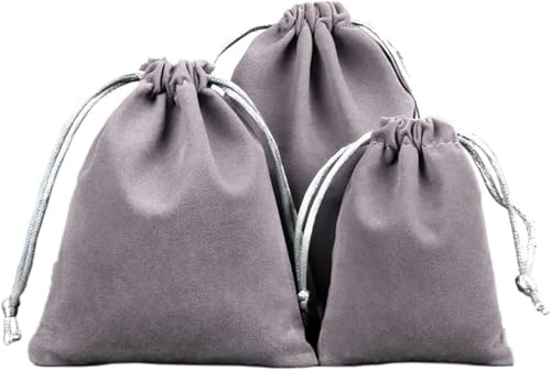 ITTRUH Kleine Kordelzugbeutel, 6 Stück Samtbeutel, weiche Kordelzug-Beflockungsbeutel for Schmuck, Hochzeitsgeschenke, Geschenkverpackung, 10 x 12 cm, Grau von ITTRUH