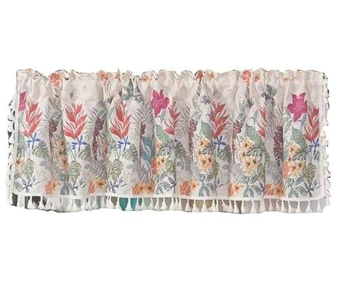 ITTRUH Transparenter Volant-Vorhang, geblümter Vorhang-Volant for Küchenfenster, Landhausstil, Fensterbehandlungsplatte, Stangentasche, dekorativer Volant, 1 Platte(150cm x 45cm/59) von ITTRUH
