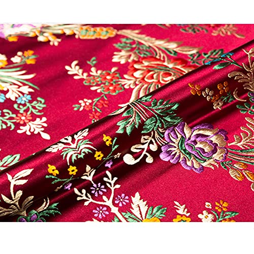 Jacquardstoff aus Kunstseide, Brokat, Satin, Kunstseide, Stoff, Blumenmuster, Brokat, Kleid, Kleidung, Cheongsam, Anzug, DIY, Retro, 75 x 50 cm(Jujube red) von ITTRUH