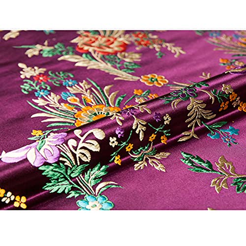 Jacquardstoff aus Kunstseide, Brokat, Satin, Kunstseide, Stoff, Blumenmuster, Brokat, Kleid, Kleidung, Cheongsam, Anzug, DIY, Retro, 75 x 50 cm(Violet) von ITTRUH
