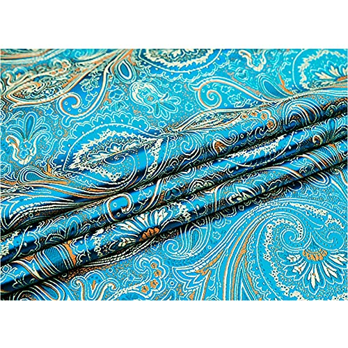 Jacquardstoff aus Kunstseide-Brokat, Damast-Polsterstoff aus Brokat for Polster und Wohnaccessoires (Stil N)(Lake blue) von ITTRUH