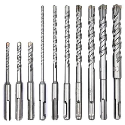 10-teiliges SDS-Plus-Bohrhammer-Set 5–16 mm, Kreuzbohrer mit Doppelgewinde und Hartmetallspitze for Beton, Ziegel, Zementwände und Stein von IUBPWMS