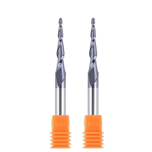 2 Stück konischer Kugelkopf-Schaftfräser, 3,175–8 mm Schaft, Vollhartmetall, 2-schneidiger Spiralfräser for Schnitzen und Gravieren von Holz(2pcs-R2.0-30.5-D6-T) von IUBPWMS
