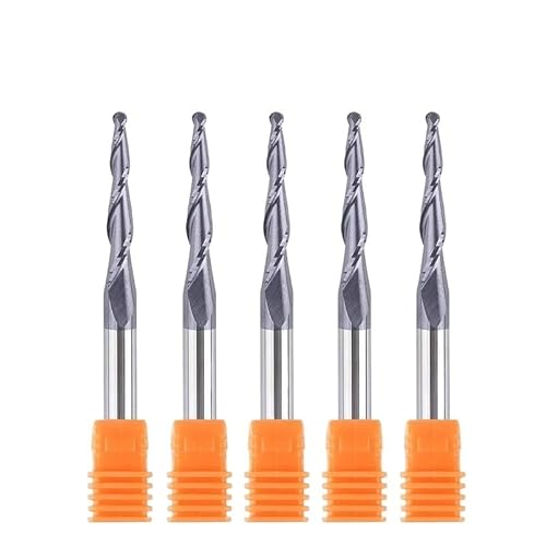 5-teiliger konischer Schaftfräser aus Hartmetall mit Kugelkopf, 3,175 mm Schaft, CNC-Schnitzfräser R0.25-R1, TiAlN-beschichteter 2-schneidiger Fräser for Holz/Metall(5PCS-HR0.75-D3.1-15) von IUBPWMS