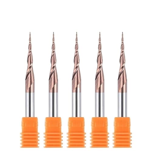 5-teiliger konischer Schaftfräser aus Hartmetall mit Kugelkopf, 3,175 mm Schaft, CNC-Schnitzfräser R0.25-R1, TiAlN-beschichteter 2-schneidiger Fräser for Holz/Metall(5PCS-TR1.0-D3.1-15) von IUBPWMS