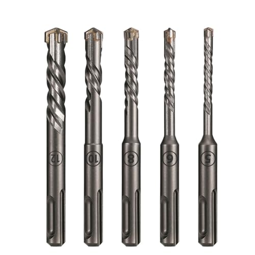 5-teiliges SDS Plus Bohrhammerbohrer-Set, 5/6/8/10/12 mm Hartmetallbohrer mit Kreuzspitze, 4 Schneiden, 110 mm Länge, Schlagbohrer for Ziegelwände, Beton, Stein 5-teiliges SDS Plus Bohrhammerbohrer-Set, 5/6/8/10/12 mm Hartmetallbohrer mit Kreuzspitze, 4 Schneiden, 110 mm Länge, Schlagbohrer for Ziegelwände, Beton, Stein von IUBPWMS