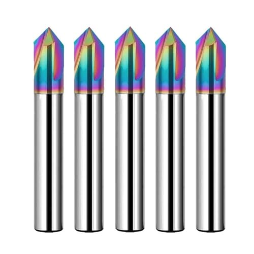 Fasenfräser, 60/90/120 Grad 3-Flöten-Entgratungs-Schaftfräser CNC-Schnitz-V-Nut-Bits for Holzlegierungsstähle(5PCS,4x4x50x60DEG) von IUBPWMS