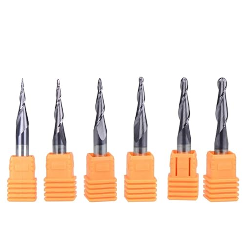 Konischer Kugelkopf-Schaftfräser, 6-mm-Schaft, Vollhartmetall, 2-schneidiger Spiralfräser R0.25-R2, Metallgravurwerkzeuge for die Holzbearbeitung(6PCS-SET) von IUBPWMS
