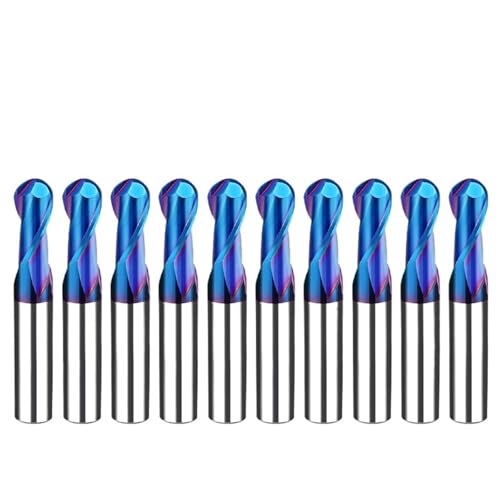 Wolframkarbid-Kugelkopffräser HRC65 Nano Blue Coat 2-Flöten-Fräser R0.5-R10 Spiralfräswerkzeug for Edelstahl, Holz und Acryl(10pcs HRC65,R4xD8x75L) von IUBPWMS
