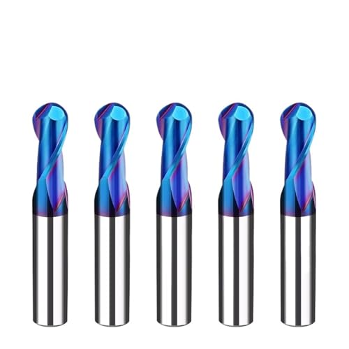 Wolframkarbid-Kugelkopffräser HRC65 Nano Blue Coat 2-Flöten-Fräser R0.5-R10 Spiralfräswerkzeug for Edelstahl, Holz und Acryl(5pcs HRC65,R2xD4x100L) von IUBPWMS
