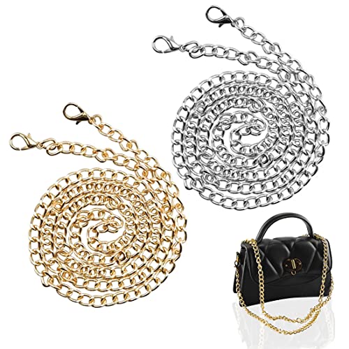 IUDWCG 2 Stück Metall Handtaschenkette, Handtaschen-Schulterkette 120 cm, Ersatz-Kettenband für Handtasche, Kettenband für Handtasche, Handtaschenkette mit konischem Verschluss (Gold, Silber) von IUDWCG
