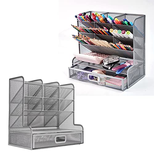 Stifthalter aus Netzstoff für Den Schreibtisch, Schreibtisch-Organizer mit Schublade, Multifunktionaler Bleistift-Organizer, Metall-Schreibtisch-Organizer und Zubehör für Büro-Kunstbedarf von IUIBMI