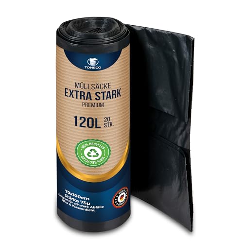 Profi Müllsäcke 120L EXTRA STARK - 70μ - 100% Recycelt - (20 bis 600 Säcke wählbar) - Rollengewicht 1,6 kg - XXL Mülltüten (300) von IUSOT