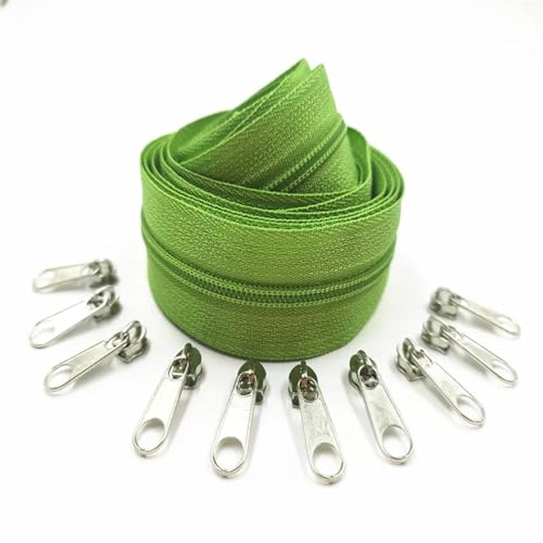 IUVYTA 1/2/3/5/10 Meter Lange Nylon-Reißverschlussrollen mit 2/4/6/10/20 Stück Reißverschlussschieber for maßgeschneiderte Nähzubehör für Nähen(Green1,10 Meter) von IUVYTA
