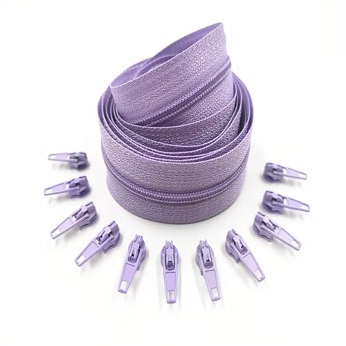 IUVYTA 1/2/3/5/10 Meter Lange Nylon-Reißverschlussrollen mit 2/4/6/10/20 Stück Reißverschlussschieber for maßgeschneiderte Nähzubehör für Nähen(Light Purple,10 Meter) von IUVYTA