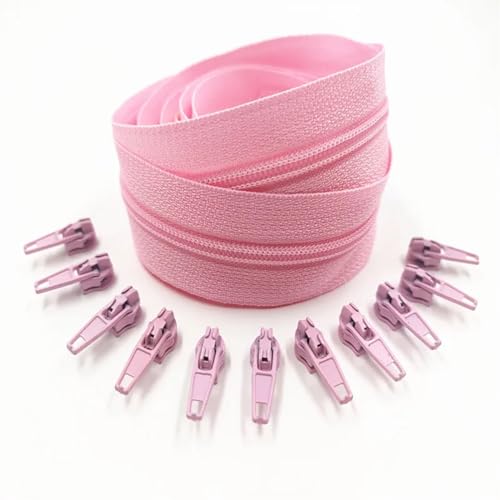 IUVYTA 1/2/3/5/10 Meter Lange Nylon-Reißverschlussrollen mit 2/4/6/10/20 Stück Reißverschlussschieber for maßgeschneiderte Nähzubehör für Nähen(Pink,10 Meter) von IUVYTA